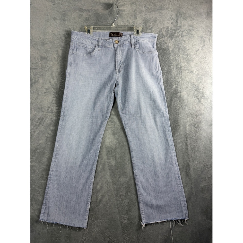 34 Heritage Womens 35 Blue Pinstripe Courage Straight Leg Raw Hem Quiet Luxury